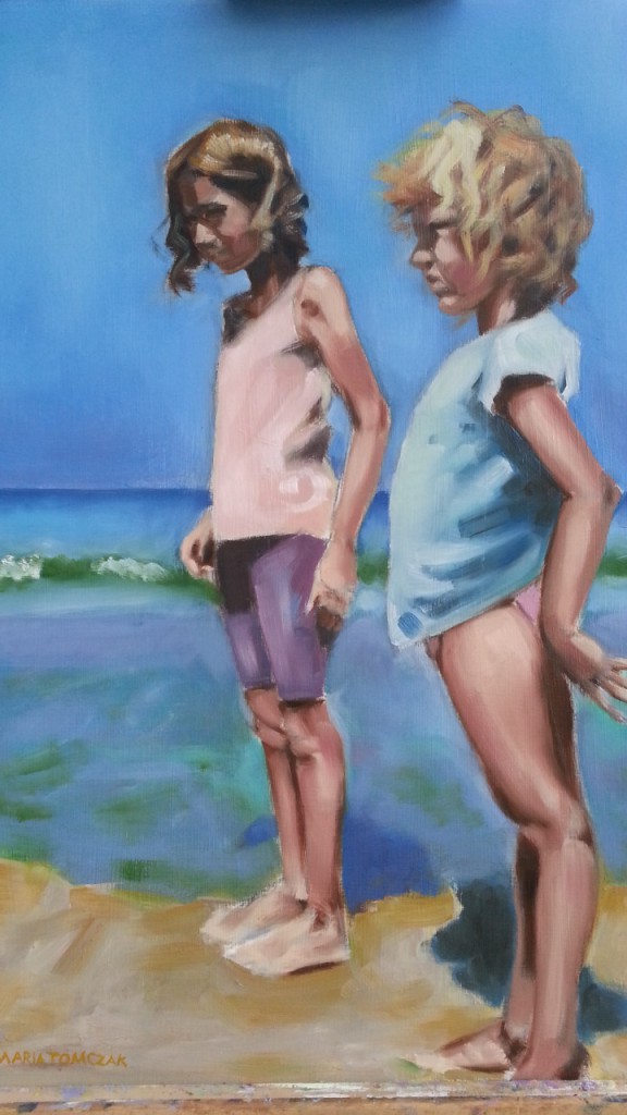 oil painting girls on beach